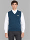 Men Teal Blue Solid V Neck Sleeveless Sweater