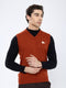 Men Rust Solid V Neck Sleeveless Sweater