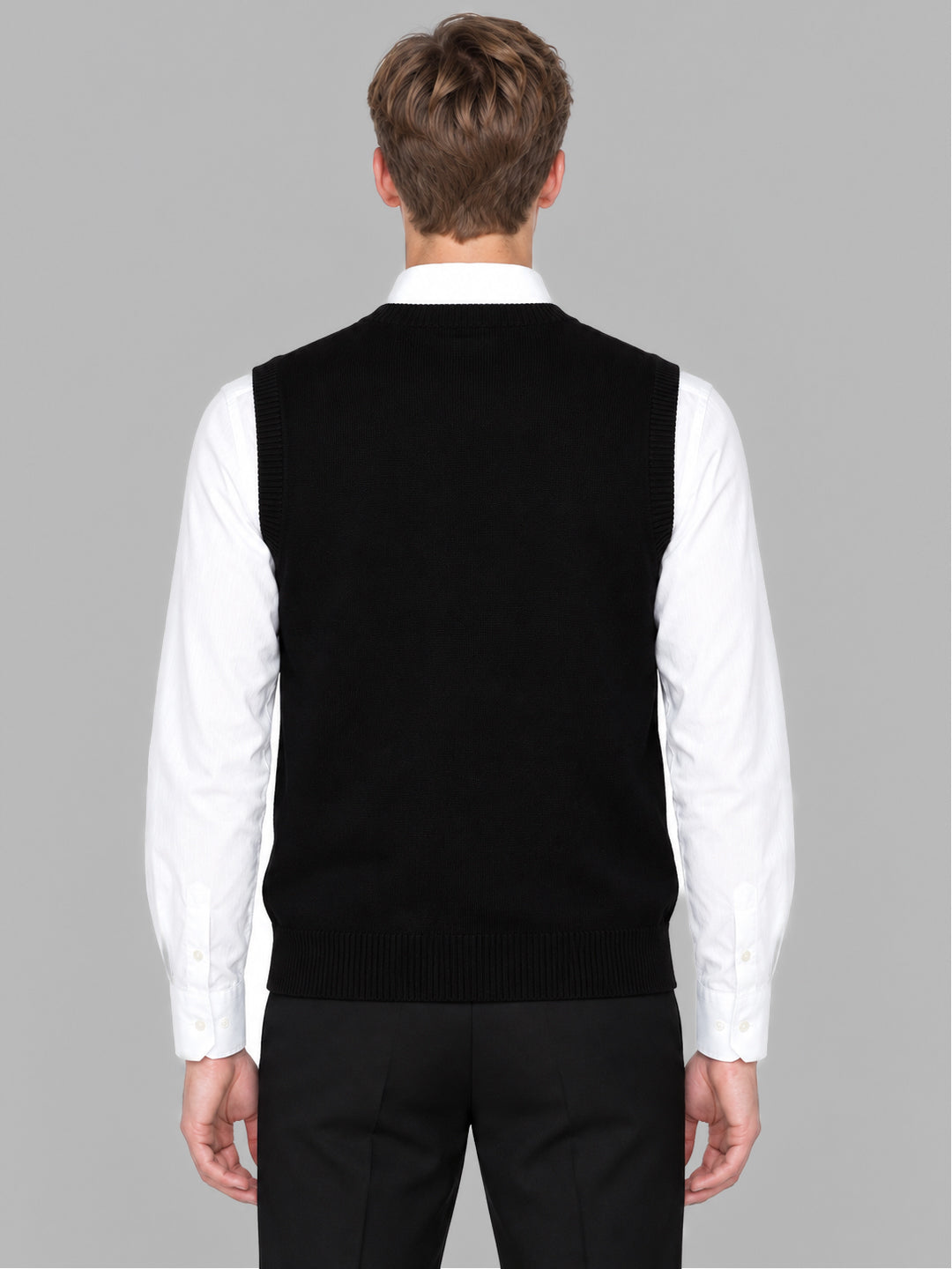 Men Black Solid V Neck Sleeveless Sweater