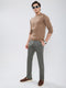 Men Brown Solid Round Neck Full Sleeve Pullover