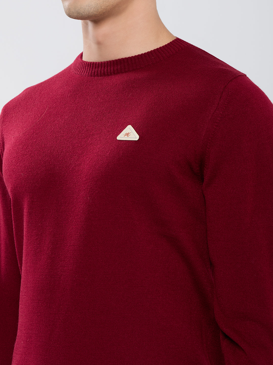Men Maroon Solid Round Neck Full Sleeve Pullover