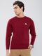 Men Maroon Solid Round Neck Full Sleeve Pullover