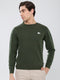 Men Olive Solid Round Neck Full Sleeve Pullover