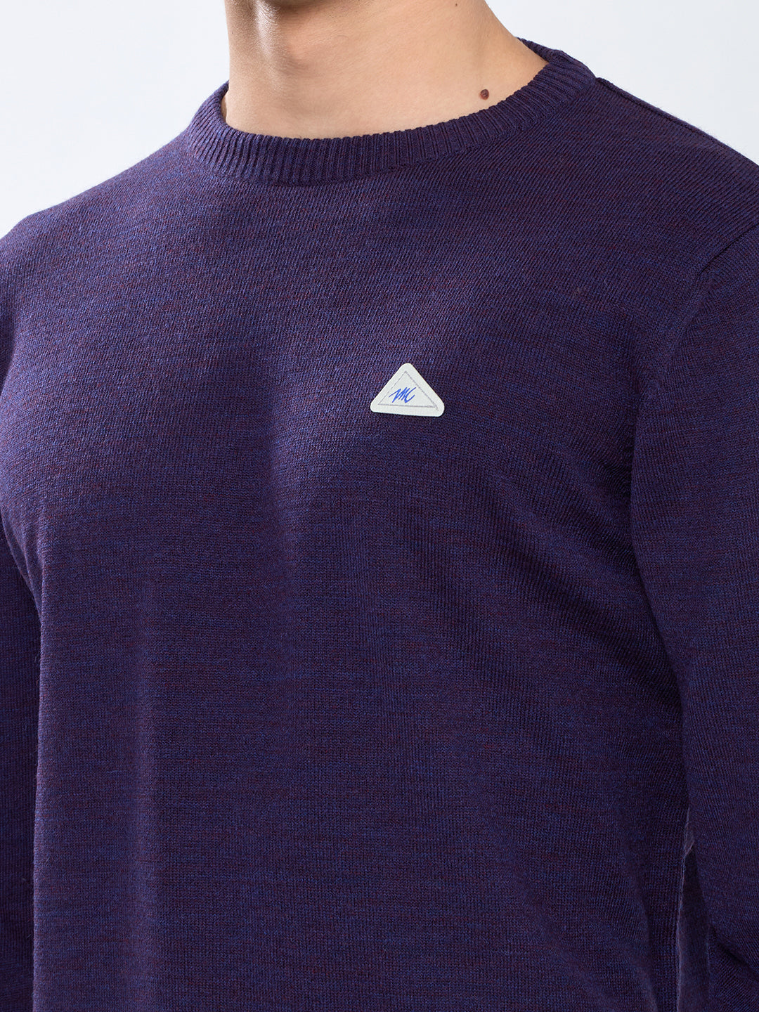 Men Purple Solid Round Neck Full Sleeve Pullover
