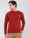 Men Rust Solid Round Neck Full Sleeve Pullover