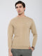 Men Camel Brown Solid Round Neck Full Sleeve Pullover