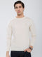 Men Cream Solid Round Neck Full Sleeve Pullover