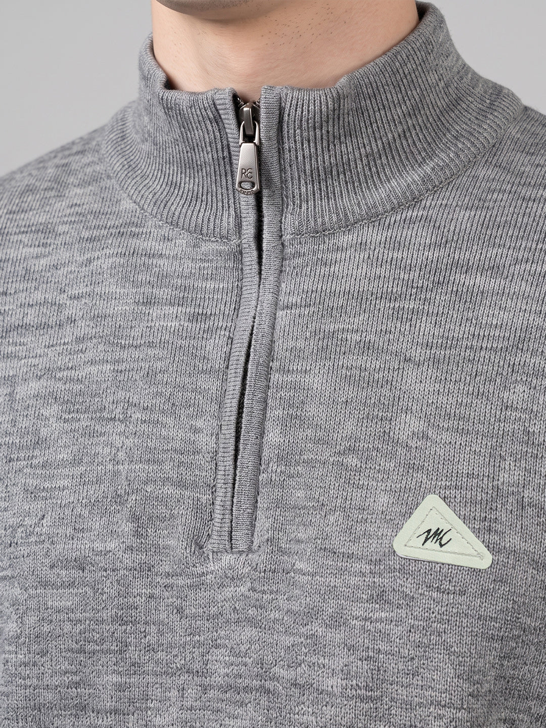 Men Grey Solid High Neck Full Sleeve Pullover