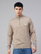 Men Beige Solid High Neck Full Sleeve Pullover