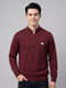 Men Maroon Solid High Neck Full Sleeve Pullover