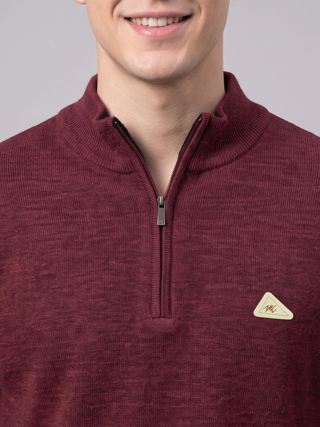 Men Maroon Solid High Neck Full Sleeve Pullover