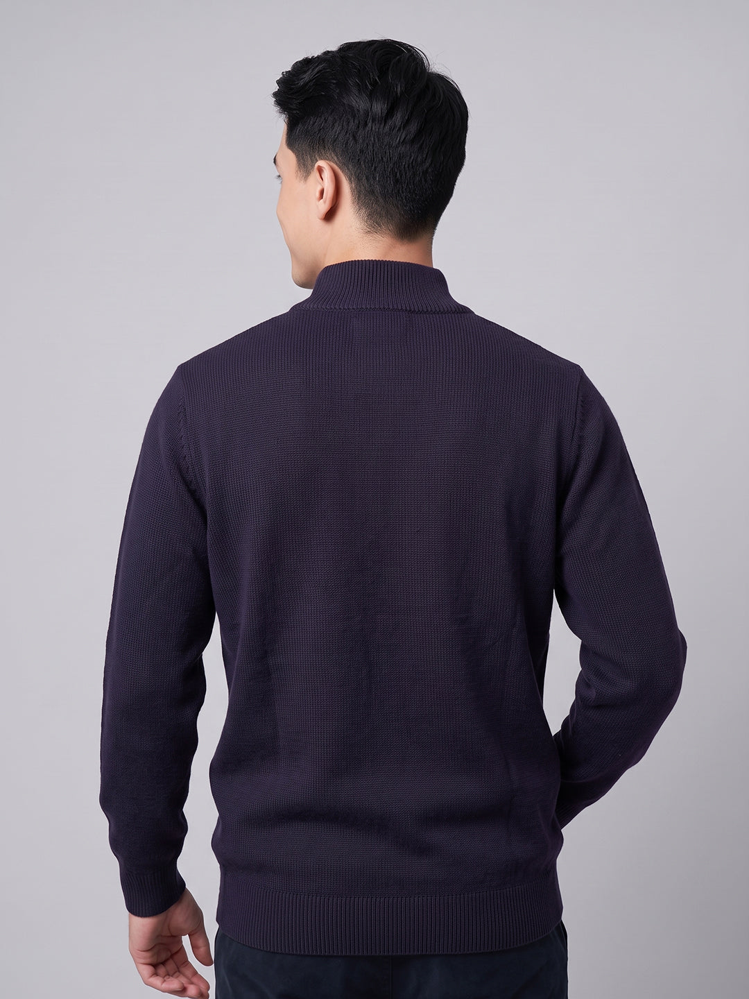 Men Purple Solid High Neck Full Sleeve Pullover