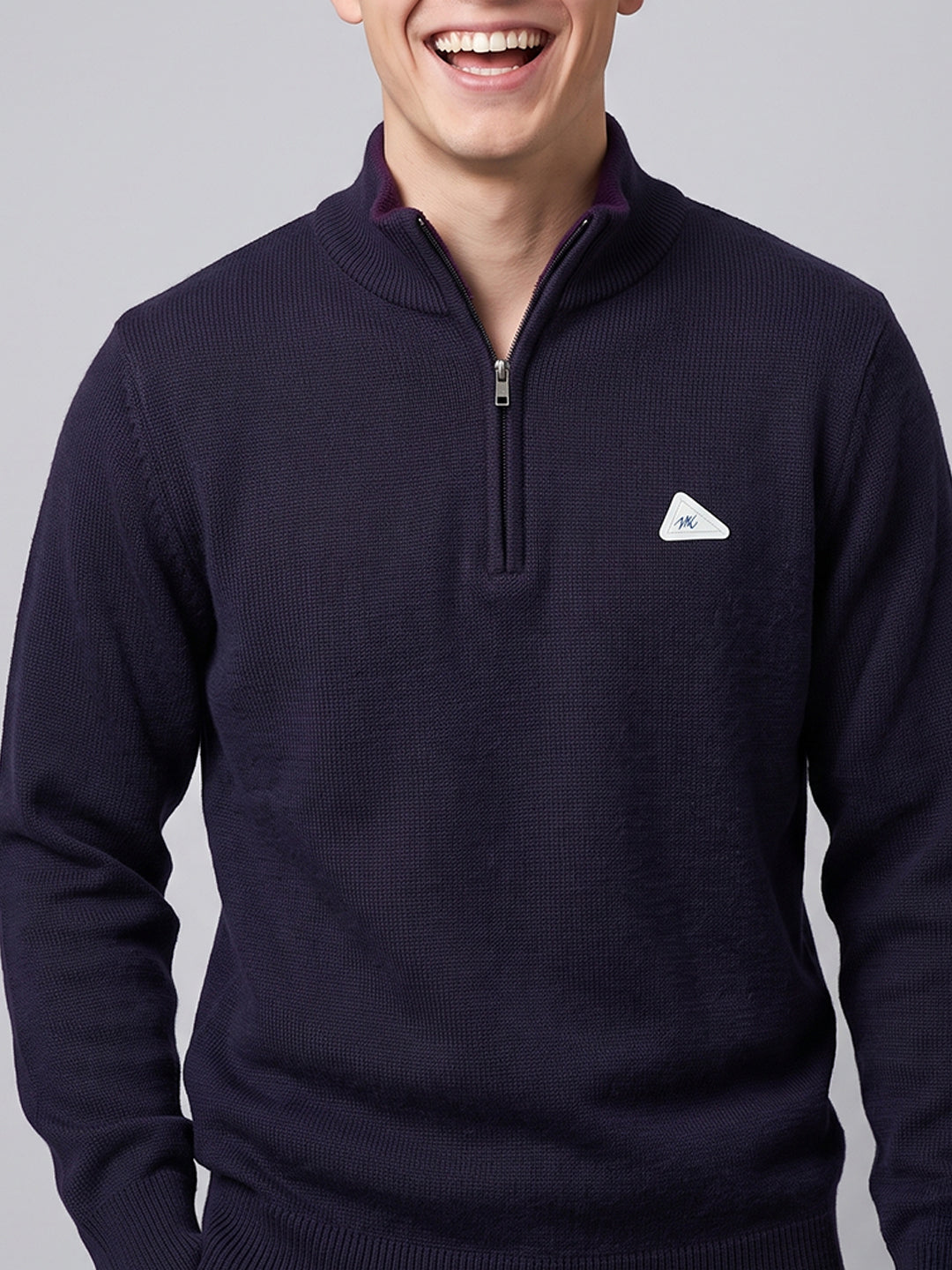 Men Purple Solid High Neck Full Sleeve Pullover