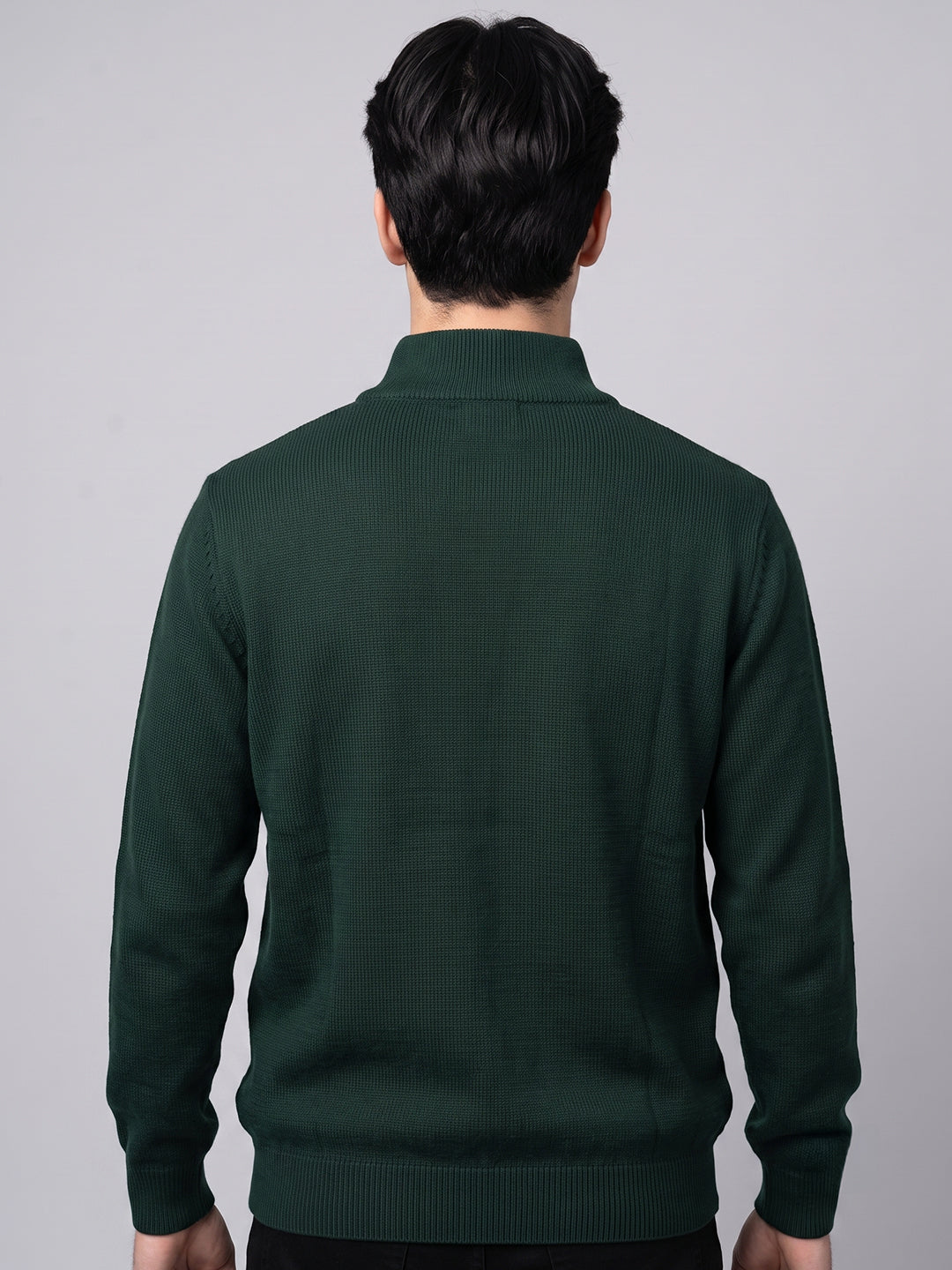 Men Green Solid High Neck Full Sleeve Pullover