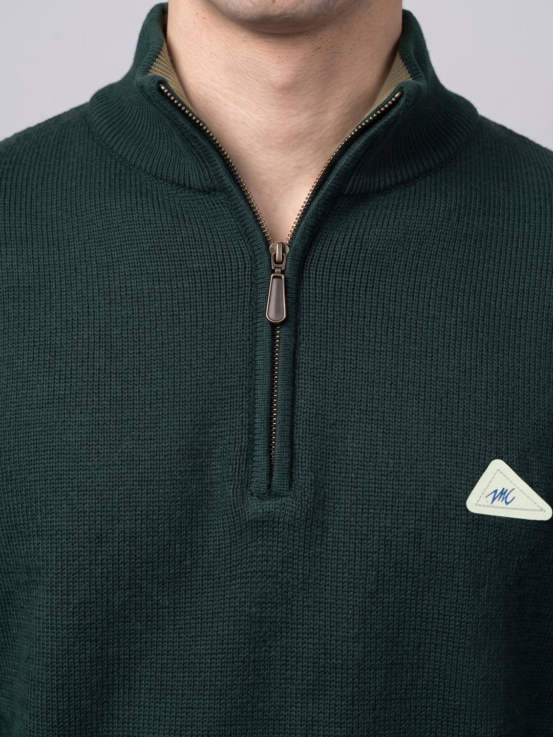 Men Green Solid High Neck Full Sleeve Pullover