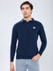 Men Blue Solid Polo Collar Full Sleeve Winter T-Shirt