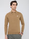 Men Camel Brown Solid Polo Collar Full Sleeve Winter T-Shirt