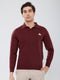 Men Brown Solid Polo Collar Full Sleeve Winter T-Shirt