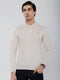 Men Cream Solid Polo Collar Full Sleeve Winter T-Shirt