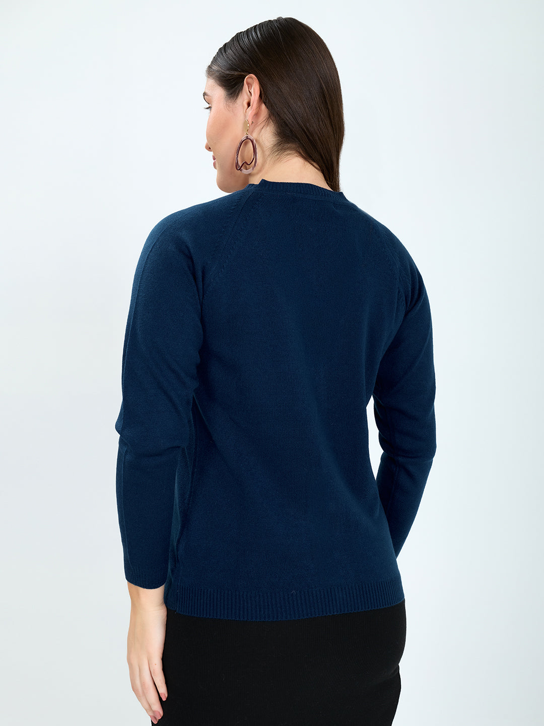 Women Blue Solid V Neck Full Sleeve Cardigan