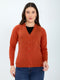 Women Orange Solid V Neck Full Sleeve Cardigan