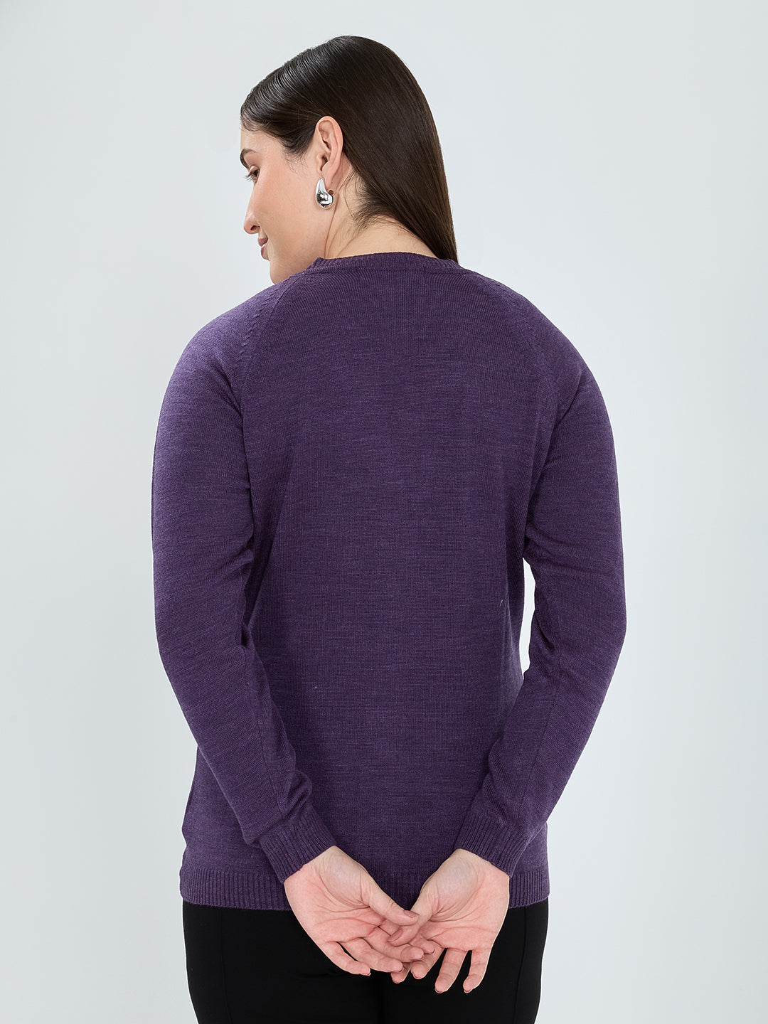 Women Purple Solid V Neck Full Sleeve Cardigan
