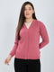 Women Pink Solid V Neck Full Sleeve Cardigan