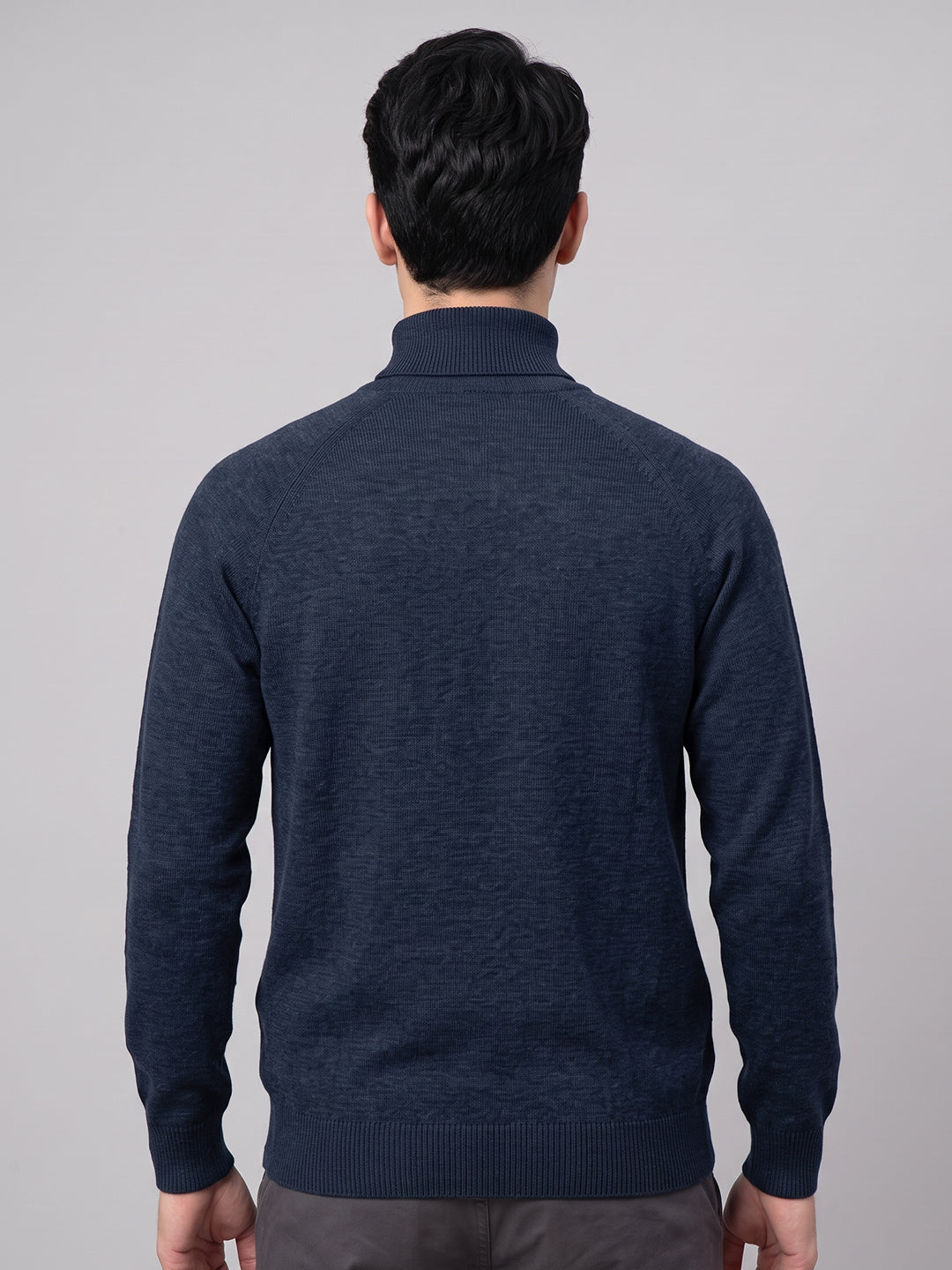 Men Blue Solid Turtle Neck Full Sleeve Pullover