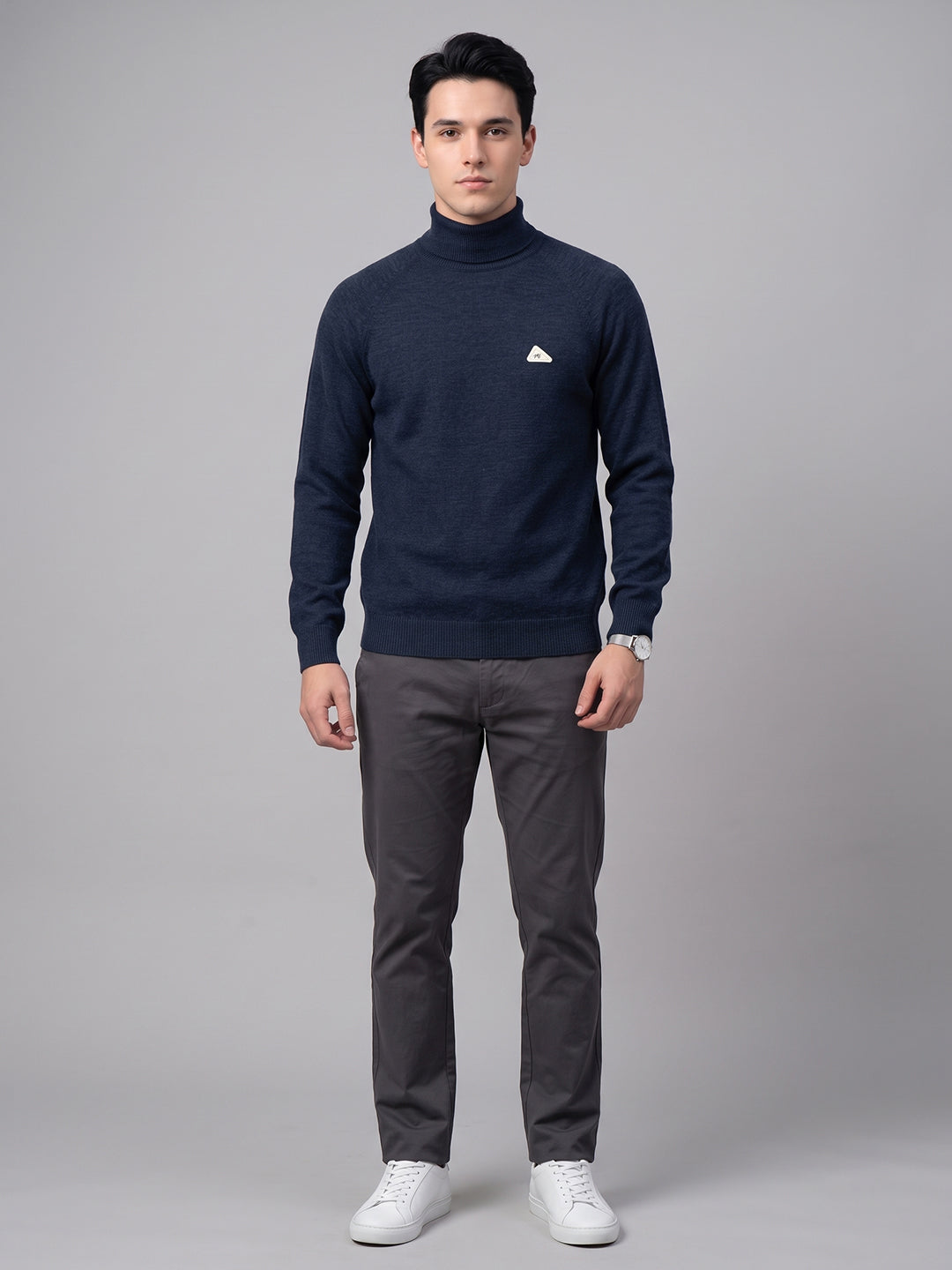 Men Blue Solid Turtle Neck Full Sleeve Pullover