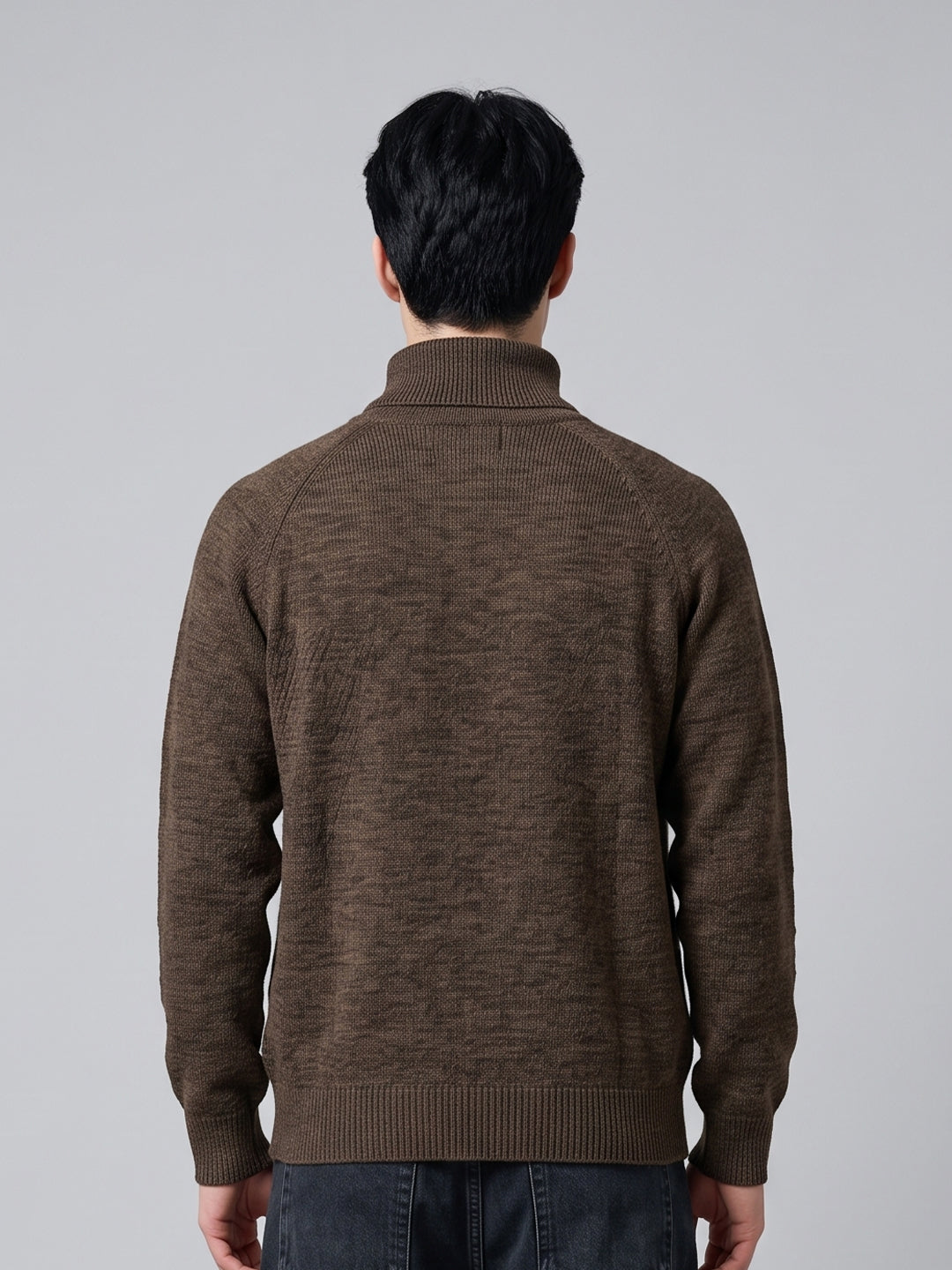 Men Brown Solid Turtle Neck Full Sleeve Pullover