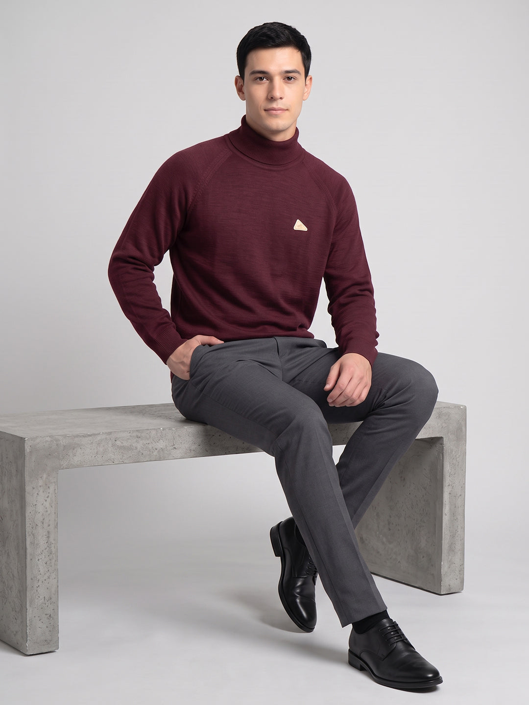 Men Red Solid Turtle Neck Full Sleeve Pullover