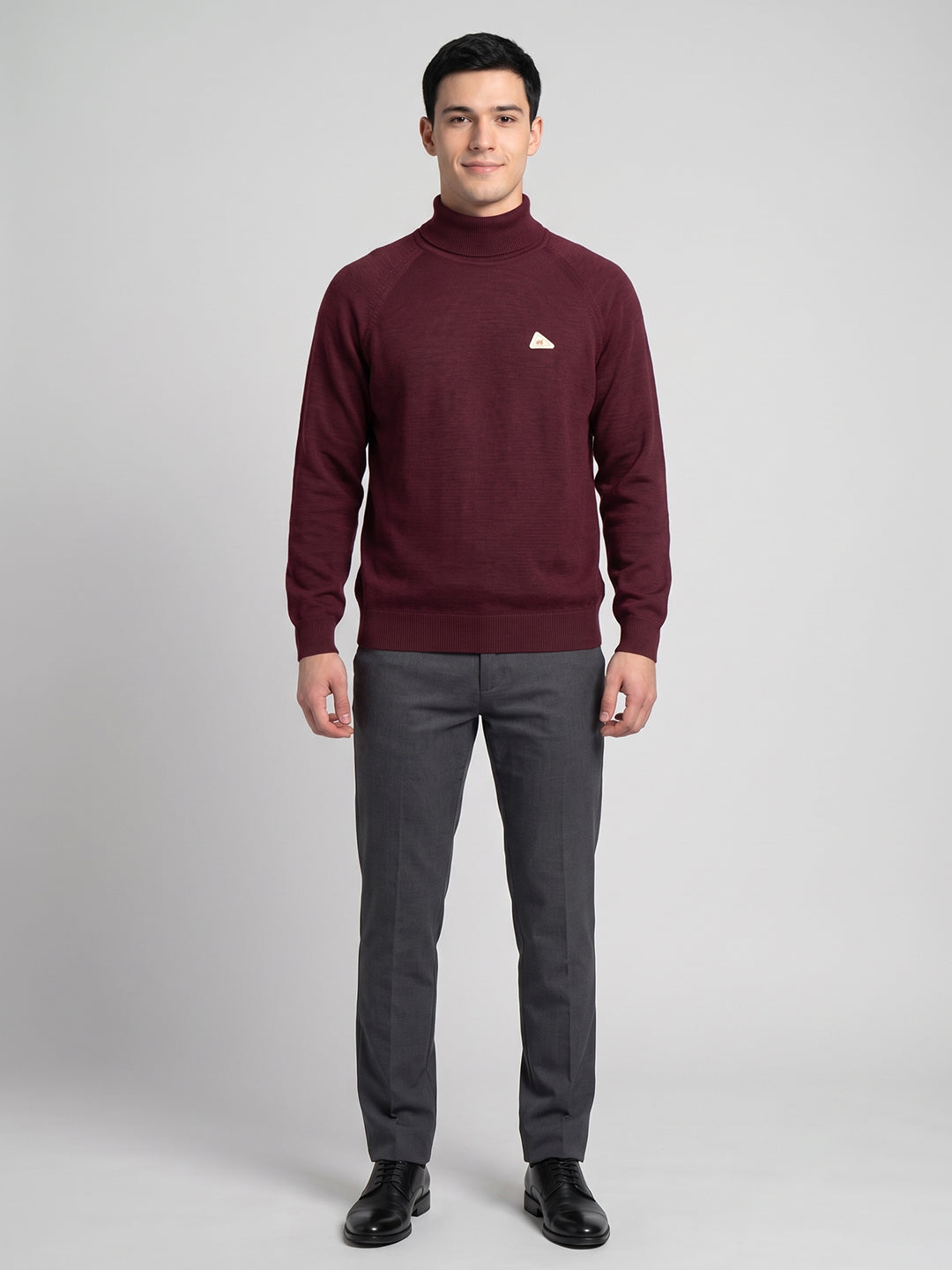Men Red Solid Turtle Neck Full Sleeve Pullover