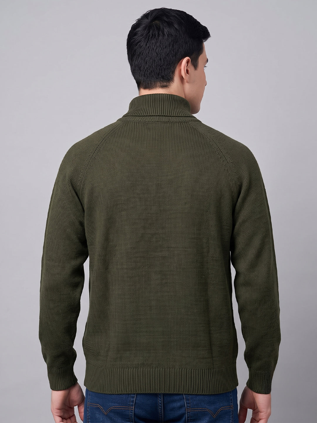 Men Green Solid Turtle Neck Full Sleeve Pullover