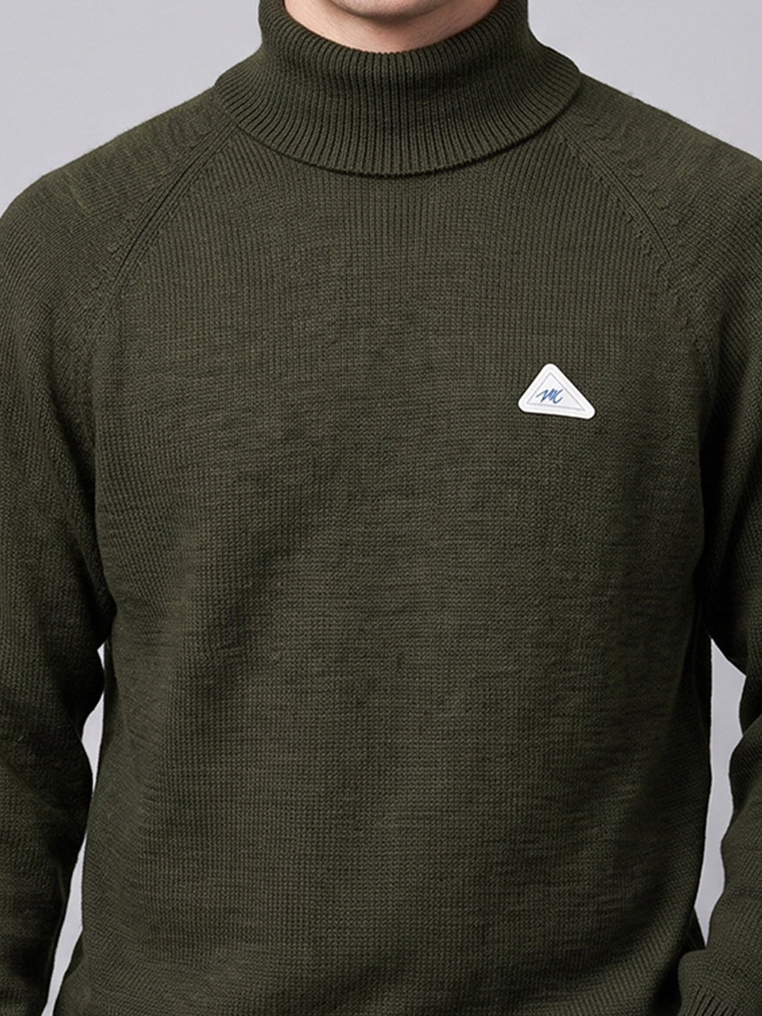 Men Green Solid Turtle Neck Full Sleeve Pullover
