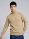 Men Camel Brown Solid Turtle Neck Full Sleeve Pullover