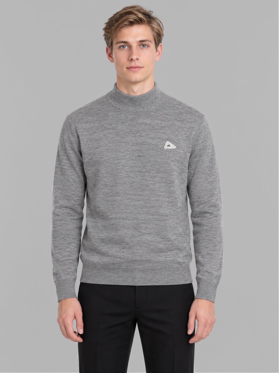 Men Grey Solid Turtle Neck Full Sleeve Pullover