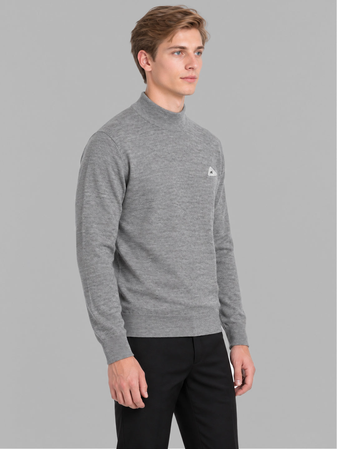 Men Grey Solid Turtle Neck Full Sleeve Pullover