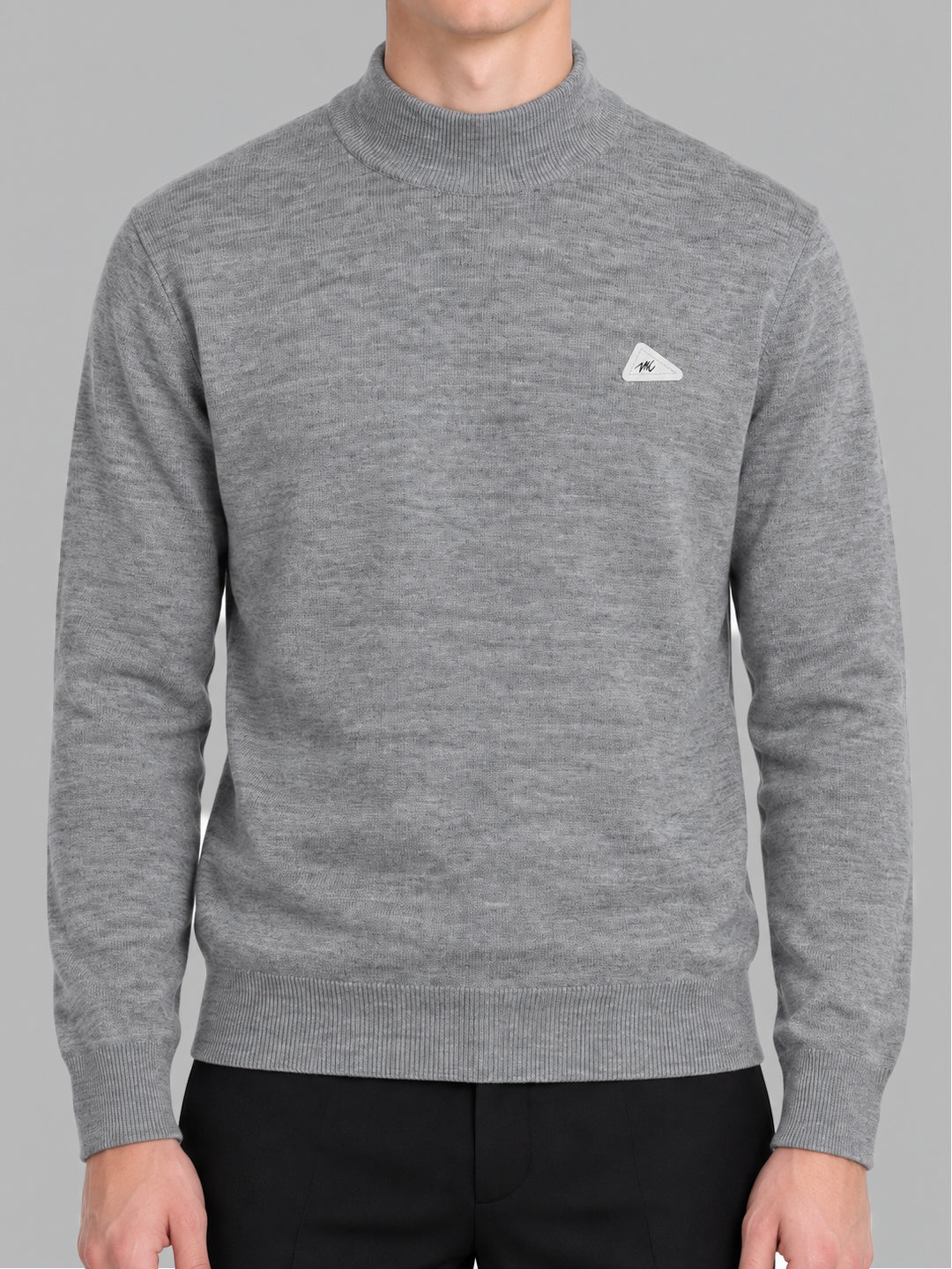 Men Grey Solid Turtle Neck Full Sleeve Pullover