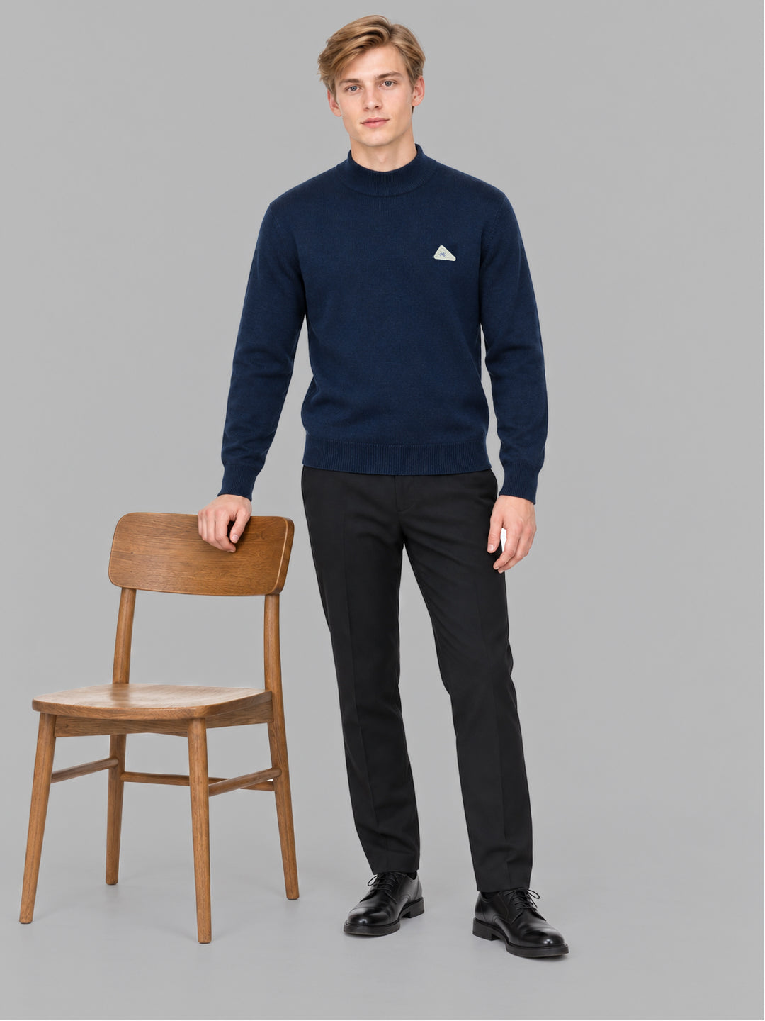 Men Blue Solid Turtle Neck Full Sleeve Pullover