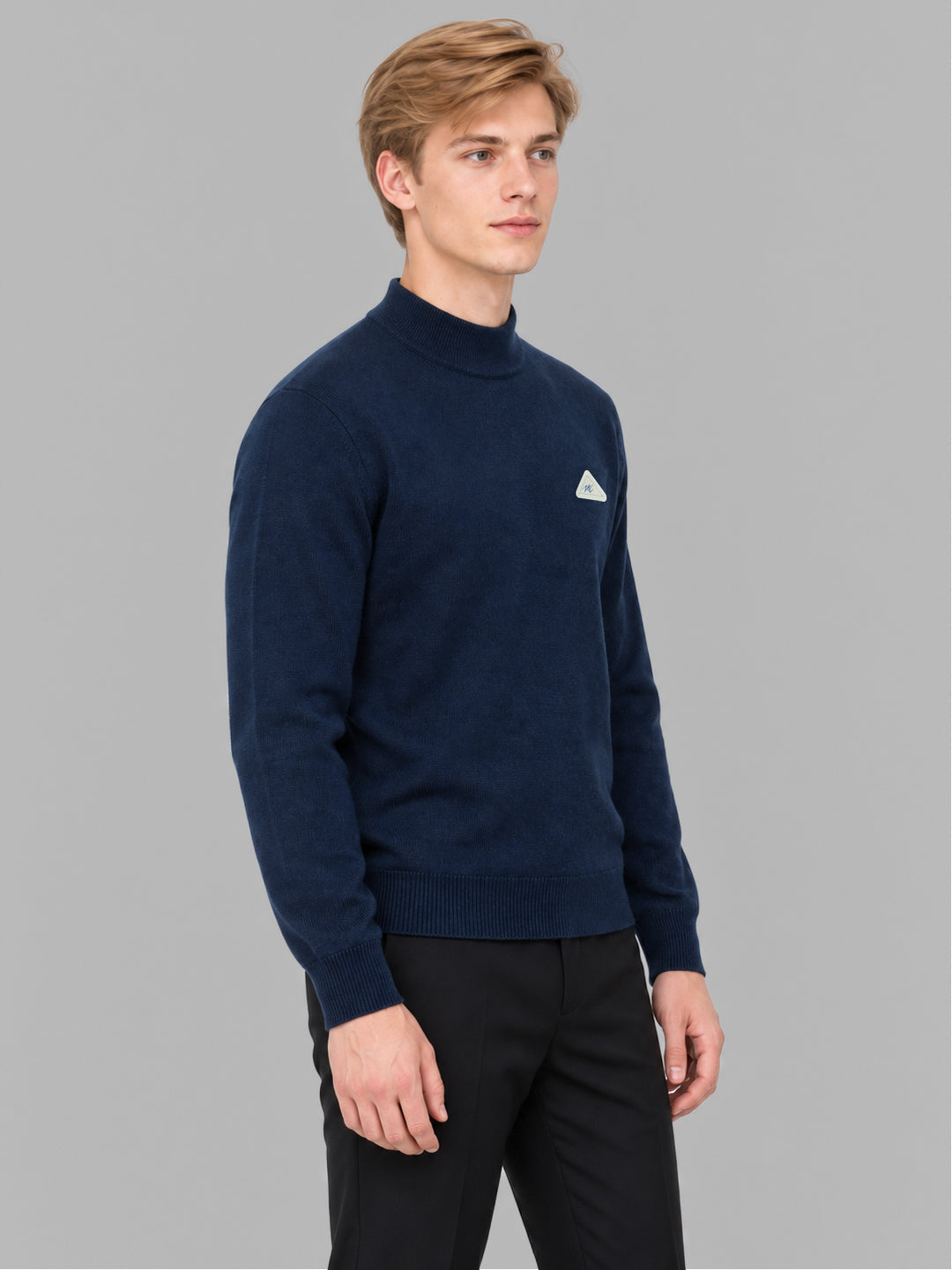Men Blue Solid Turtle Neck Full Sleeve Pullover