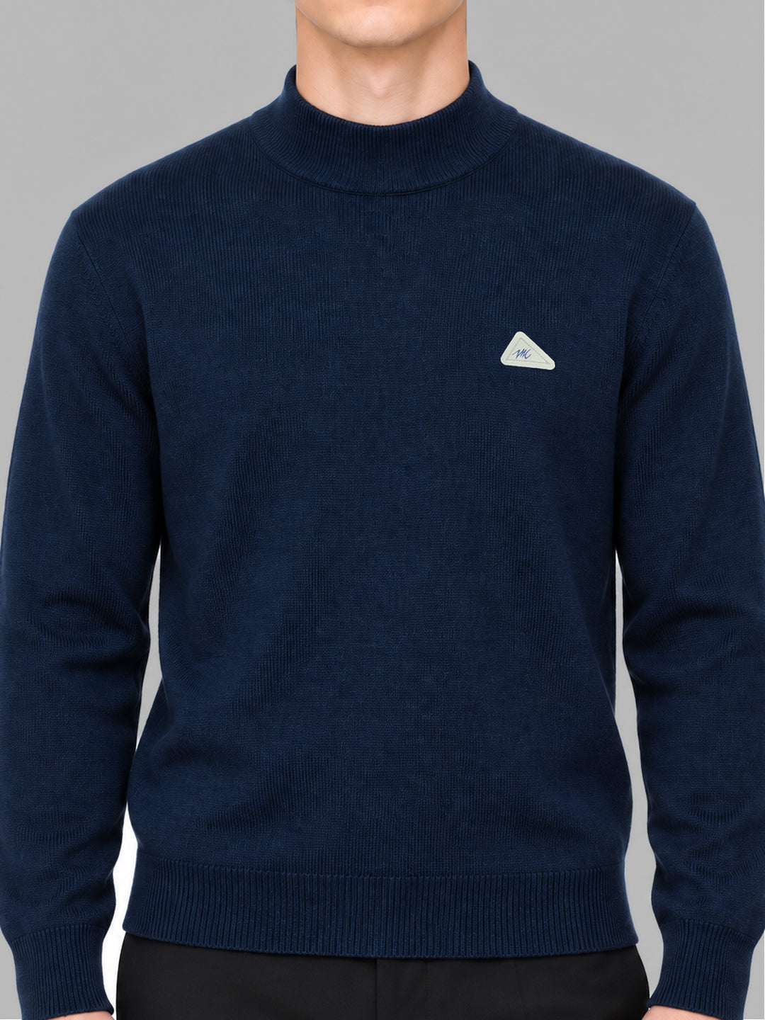 Men Blue Solid Turtle Neck Full Sleeve Pullover