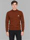 Men Rust Solid Turtle Neck Full Sleeve Pullover