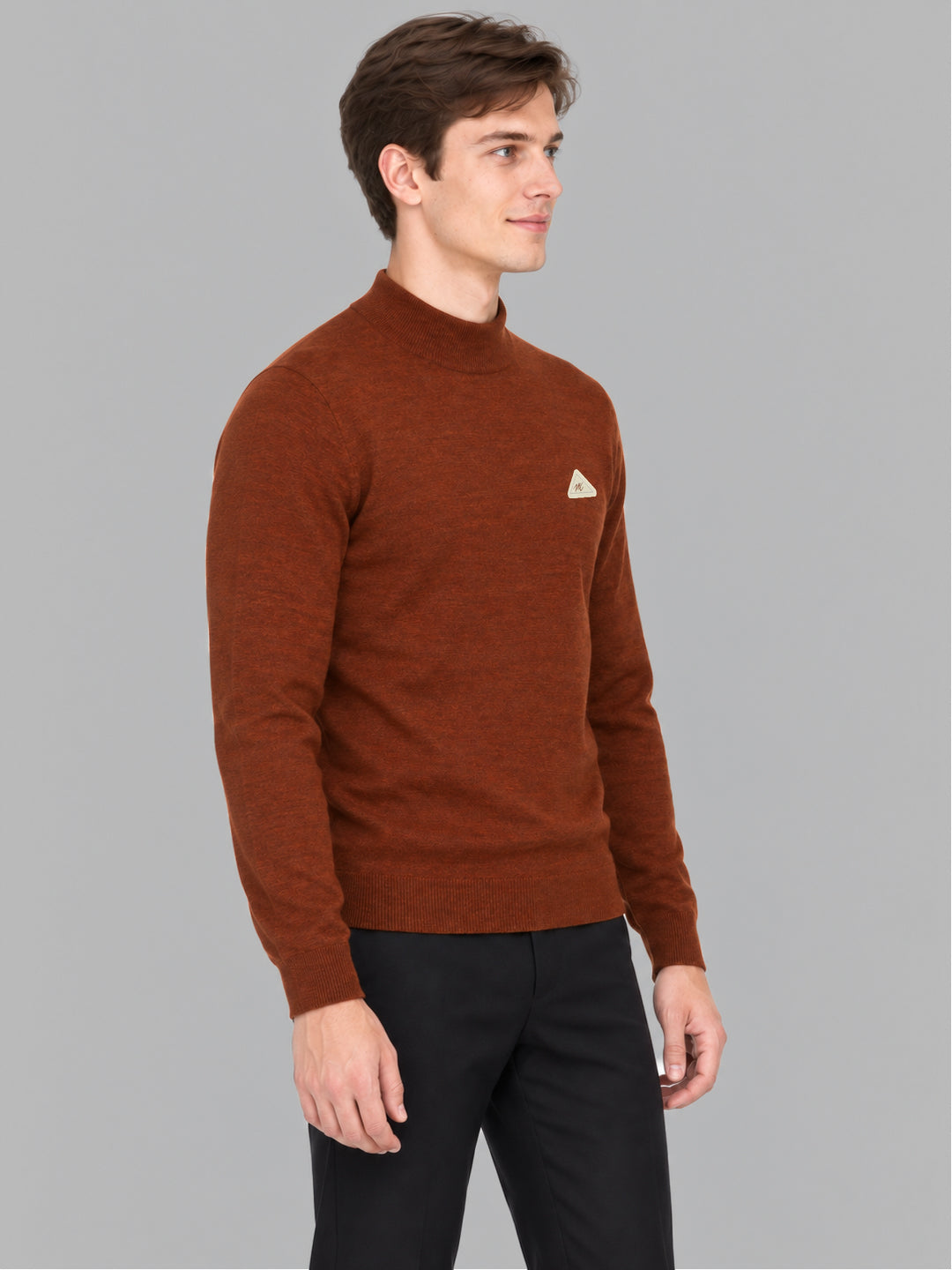 Men Rust Solid Turtle Neck Full Sleeve Pullover