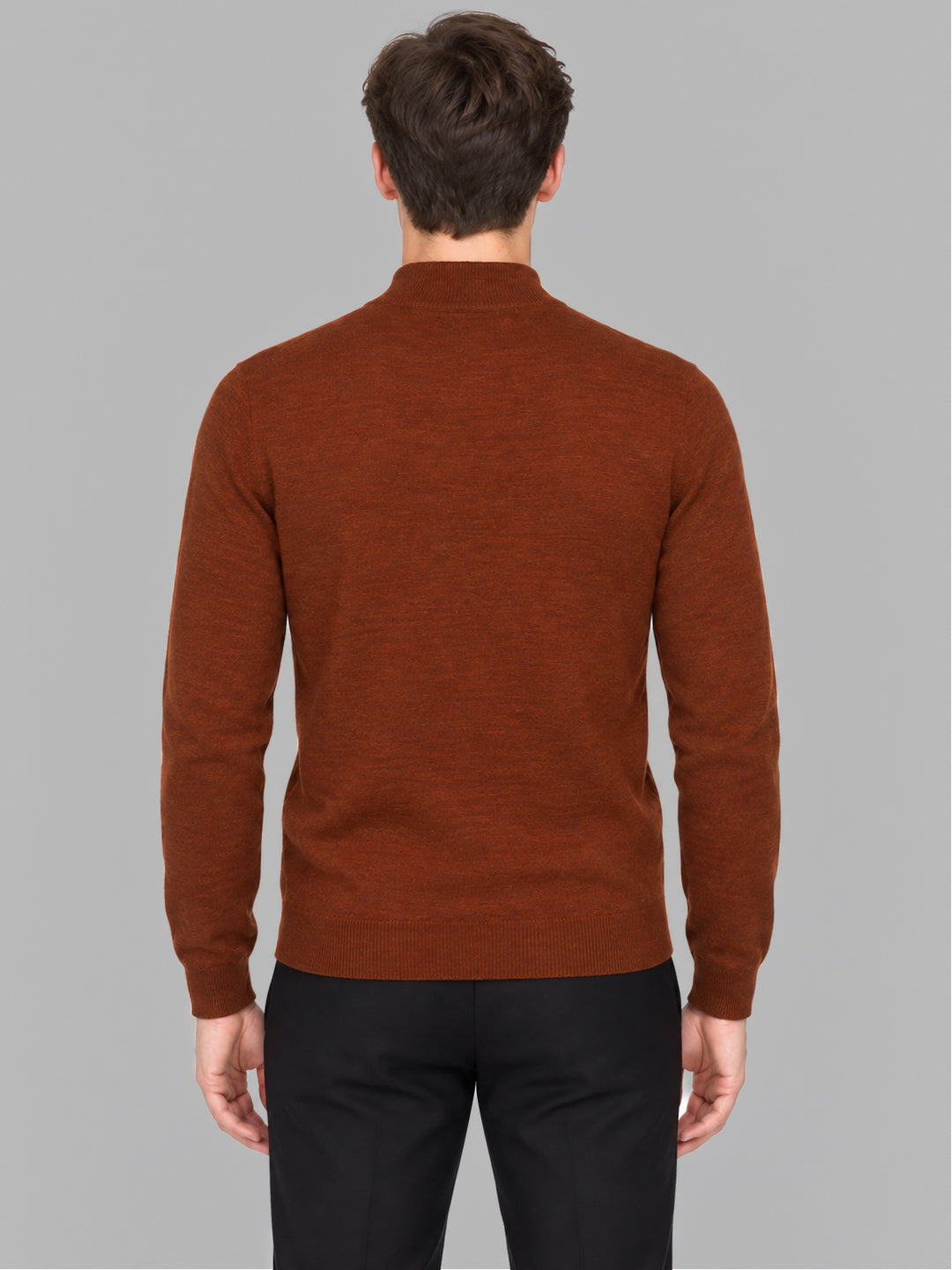 Men Rust Solid Turtle Neck Full Sleeve Pullover