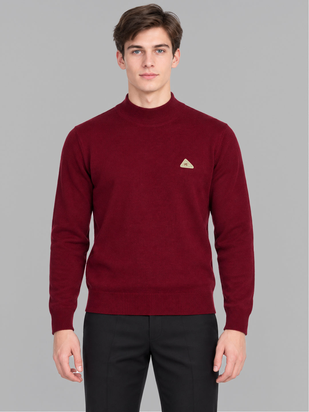 Men Maroon Solid Turtle Neck Full Sleeve Pullover