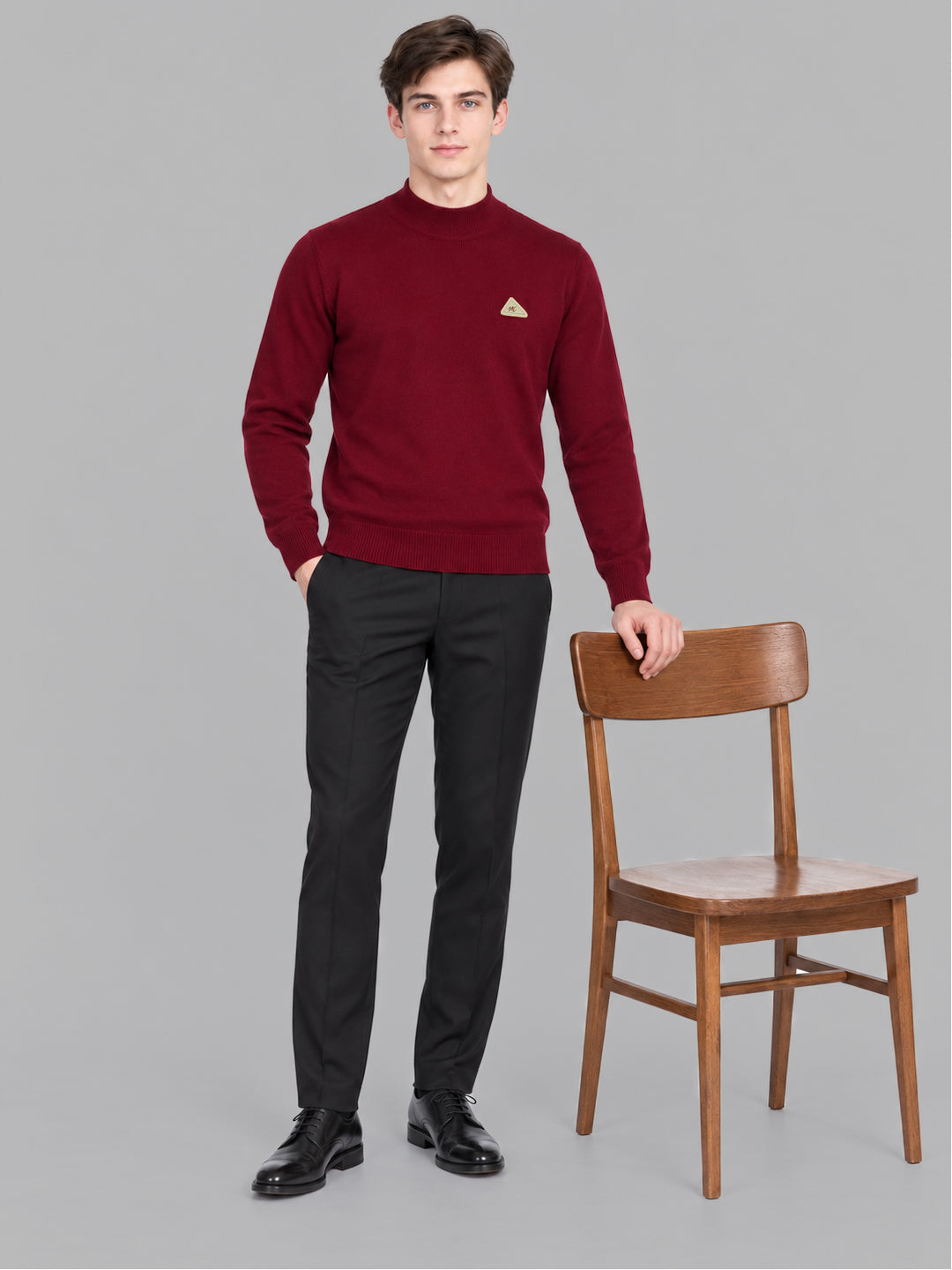 Men Maroon Solid Turtle Neck Full Sleeve Pullover