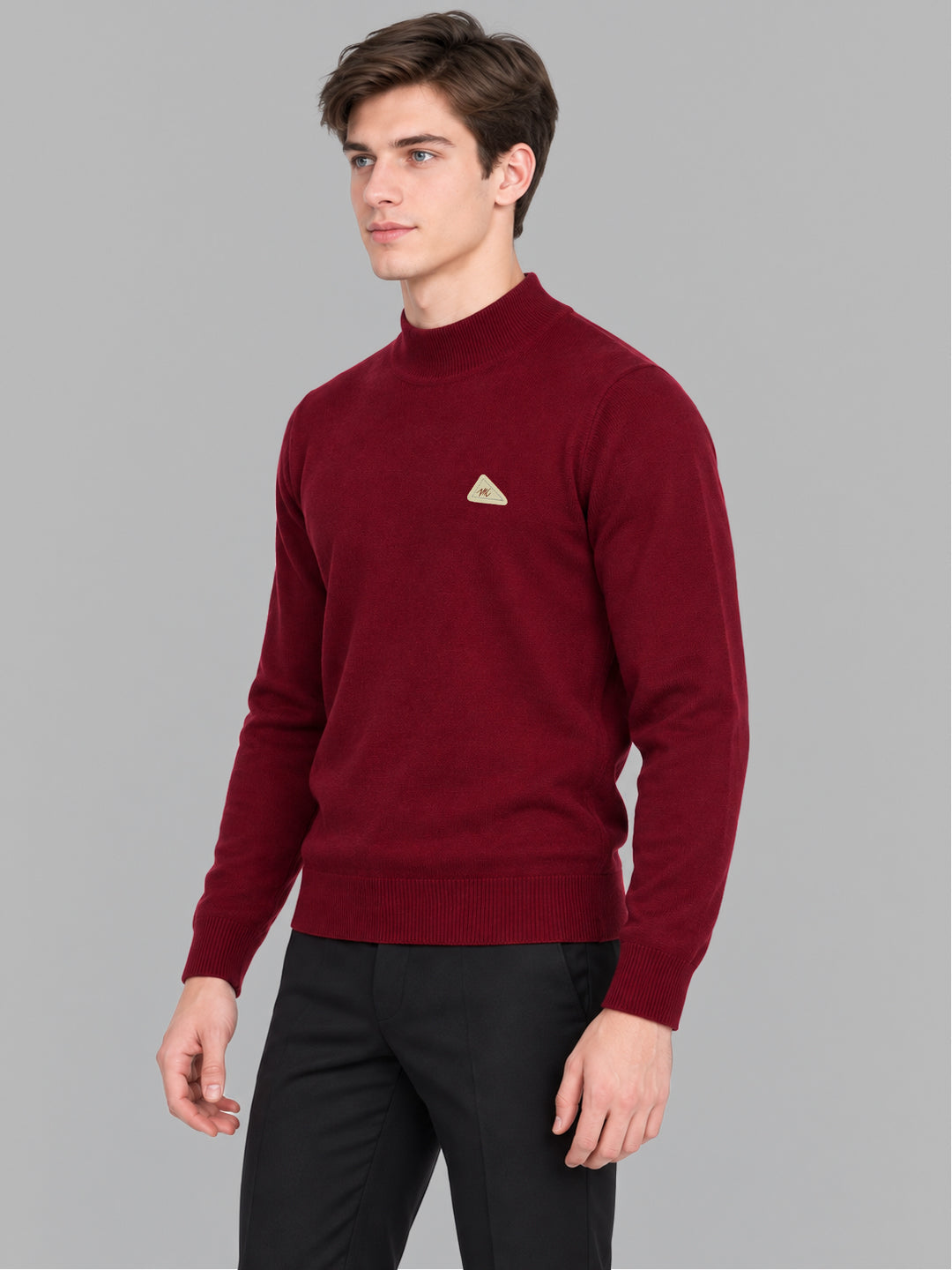 Men Maroon Solid Turtle Neck Full Sleeve Pullover
