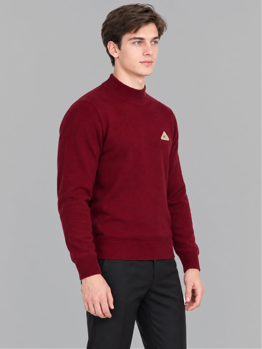 Men Maroon Solid Turtle Neck Full Sleeve Pullover