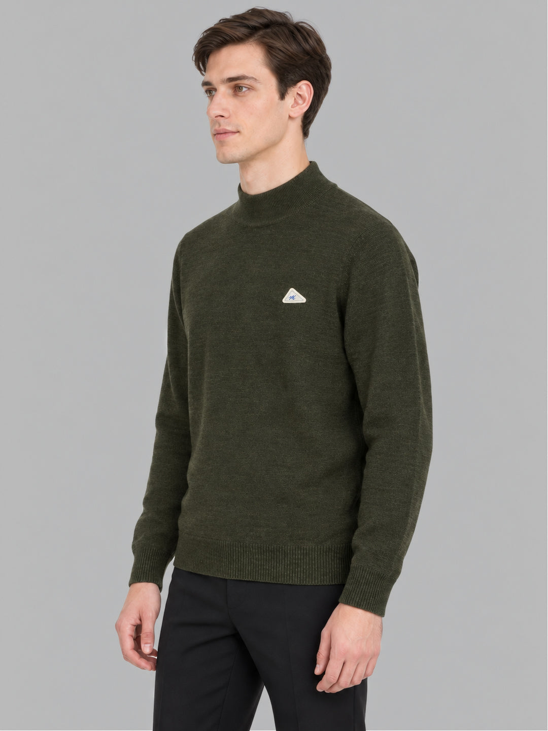 Men Green Solid Turtle Neck Full Sleeve Pullover