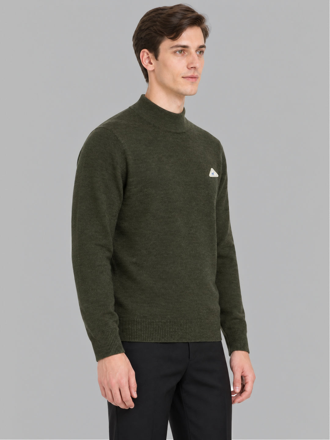 Men Green Solid Turtle Neck Full Sleeve Pullover